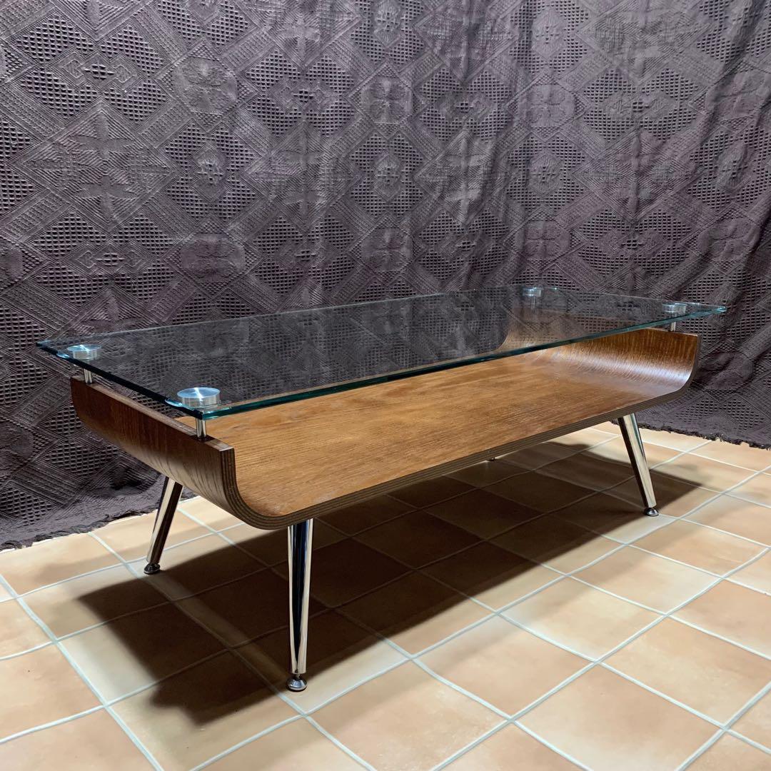 【美品】スペースエイジ ミッドセンチュリー 曲げ木 プライウッド ガラステーブル