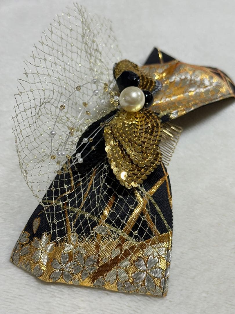 髪飾り 成人式 結婚式　謝恩会　和装 洋装　シャルマン　ブラック　ゴージャス