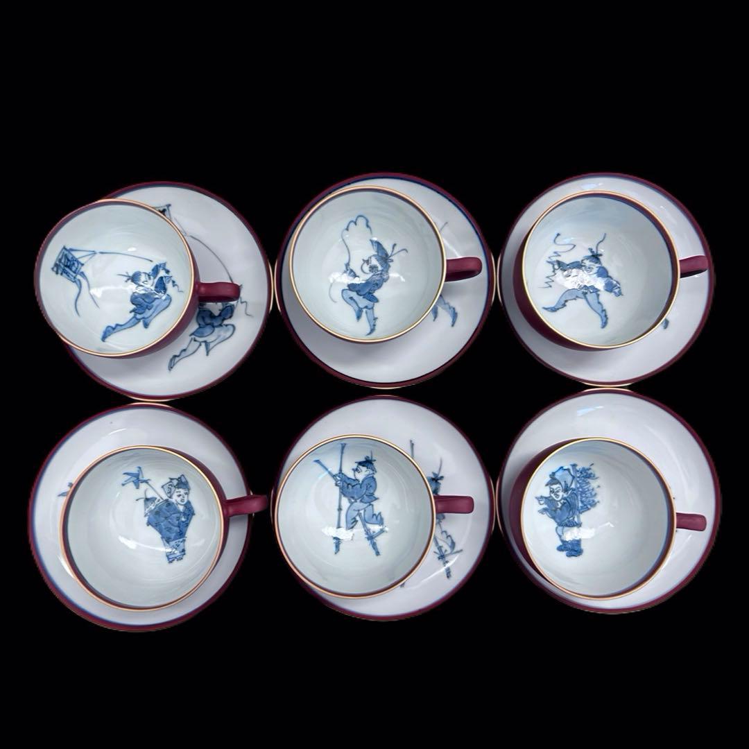 清水焼 京焼 平安瑞昭造 珈琲碗　6客セット 人物絵 大野瑞昭　 -315-