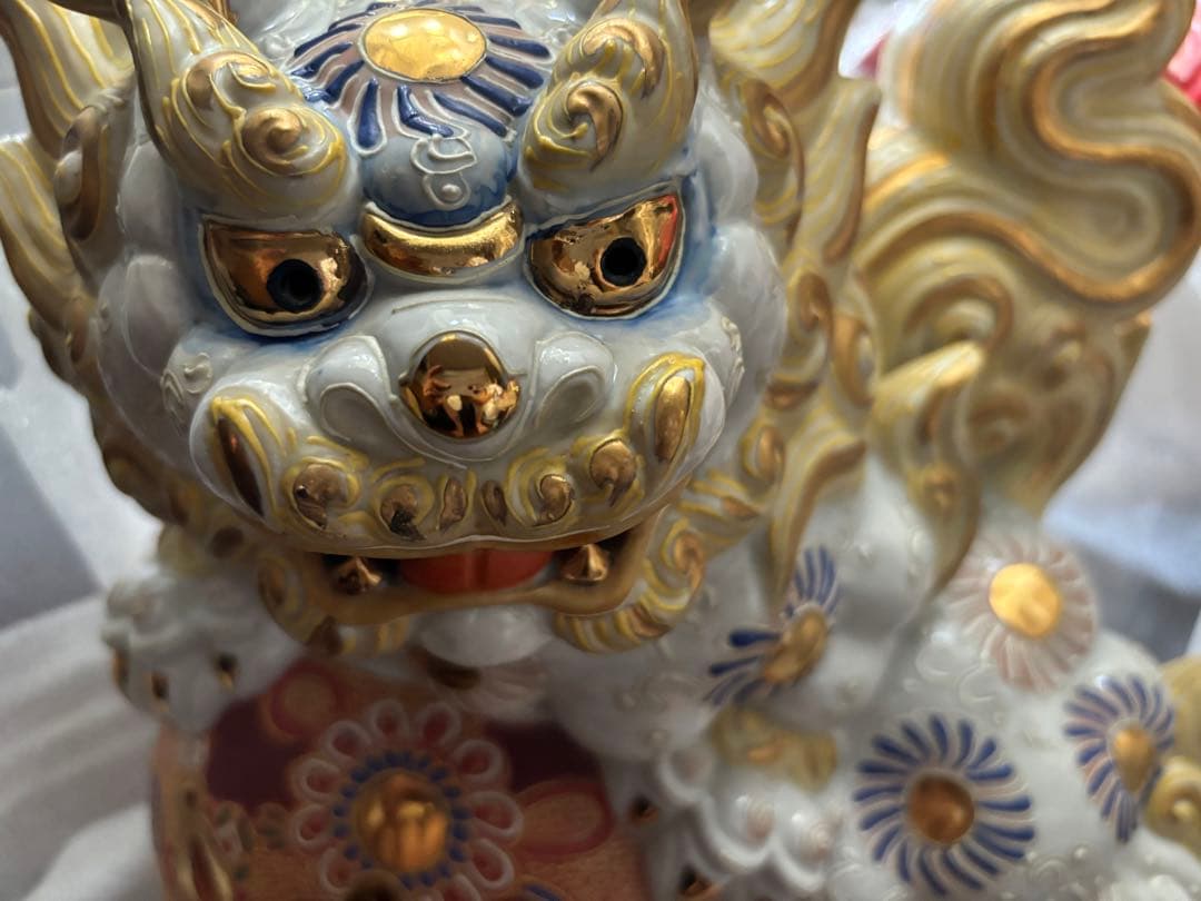 超大型35cm 豪華 九谷 大吉釜 玉乗り獅子 狛犬