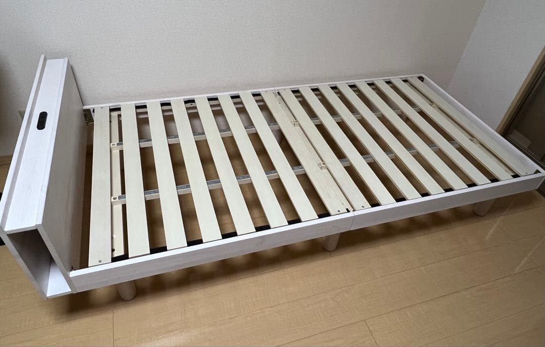 天然木フレーム高さ三段階すのこベッド 　ホワイト　すのこベッド