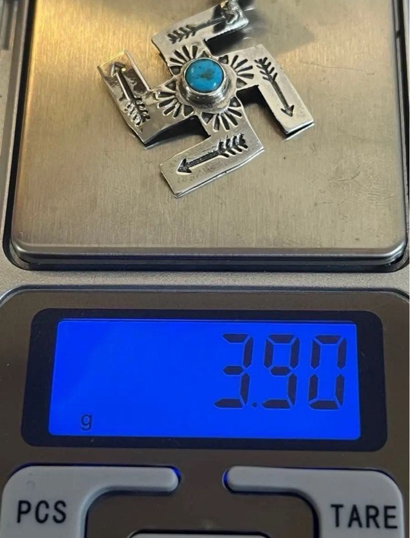 ナバホ 逆卍 ターコイズ トップ シルバー925 彫刻 一点物 スワスティカ