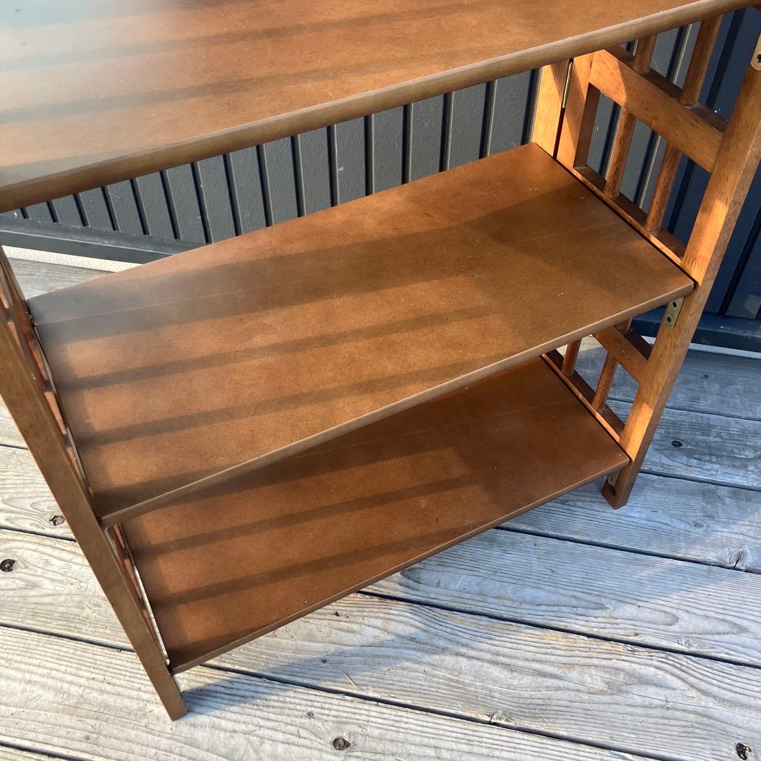 ② 北欧レトロ 木製フレーム 3段折りたたみラック 飾り棚 オープンラック 花台