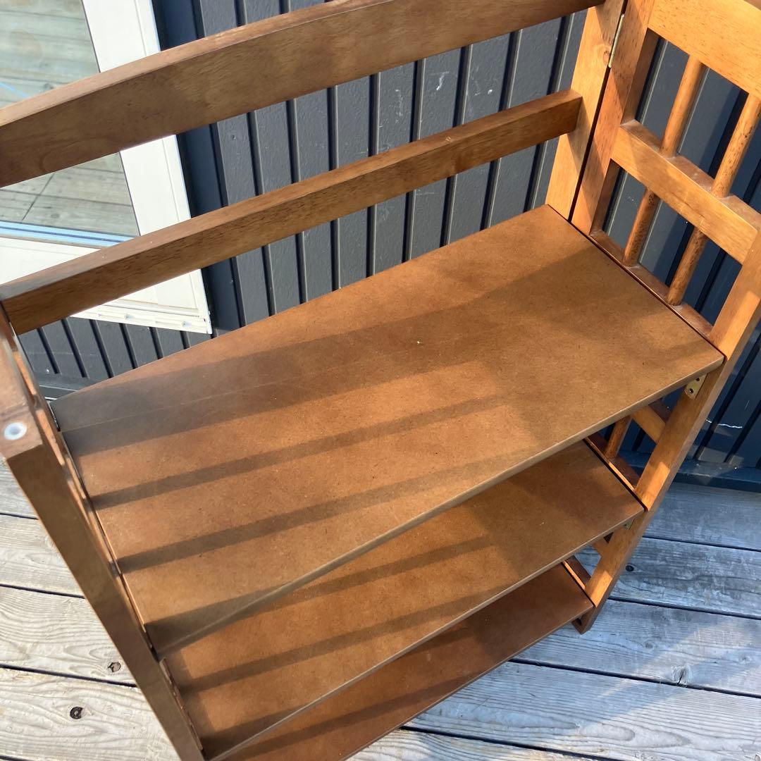 ② 北欧レトロ 木製フレーム 3段折りたたみラック 飾り棚 オープンラック 花台