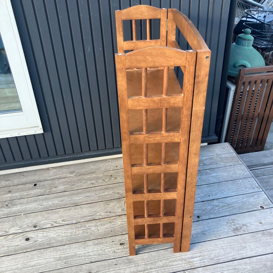 ② 北欧レトロ 木製フレーム 3段折りたたみラック 飾り棚 オープンラック 花台