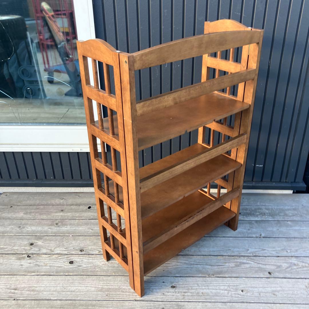 ② 北欧レトロ 木製フレーム 3段折りたたみラック 飾り棚 オープンラック 花台