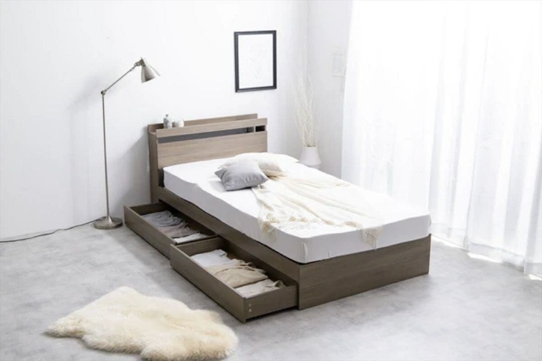 【シングル】Pluto 収納付きベッド(マットレス付き)【全5色】