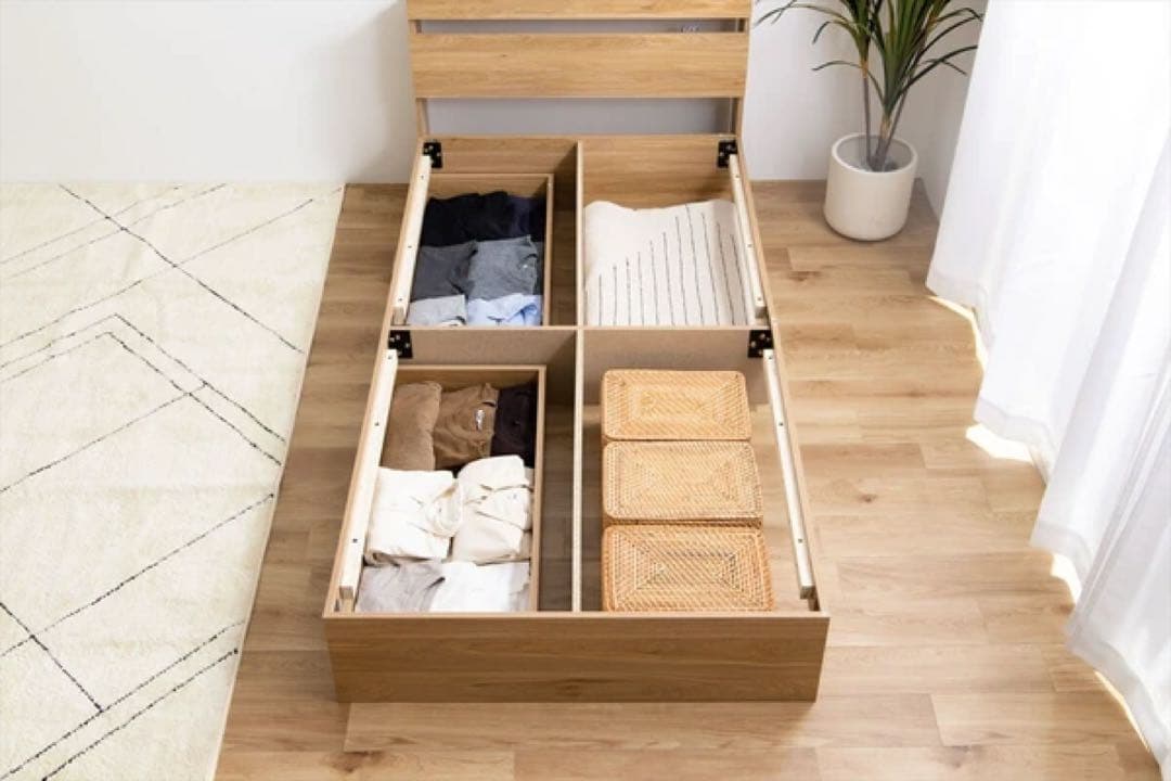 【シングル】Pluto 収納付きベッド(マットレス付き)【全5色】