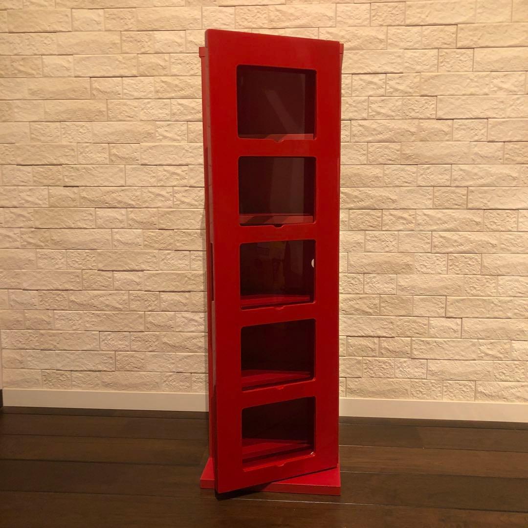 山善CDタワー FCDT-2680DSG 木製 レッド 赤 レトロ ガラス棚 - メルカリ