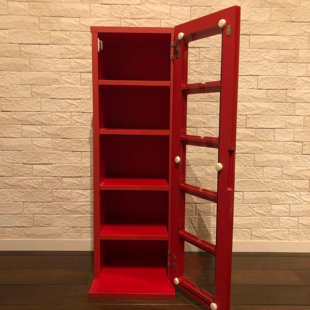 山善CDタワー FCDT-2680DSG 木製 レッド 赤 レトロ ガラス棚 - メルカリ