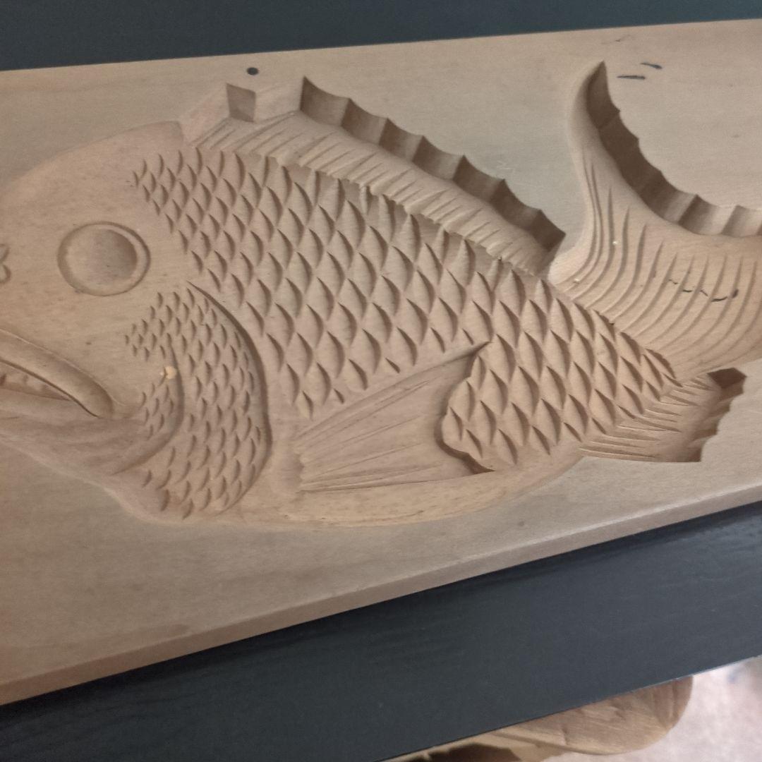 骨董　木型　菓子型　鯛　大型　木製　和菓子型　特大　ディスプレイ