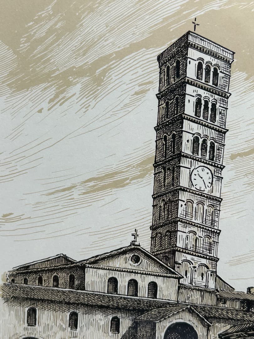 サンタ・マリア・イン・コスメディン教会とビッツァッケリの噴水 (版画)