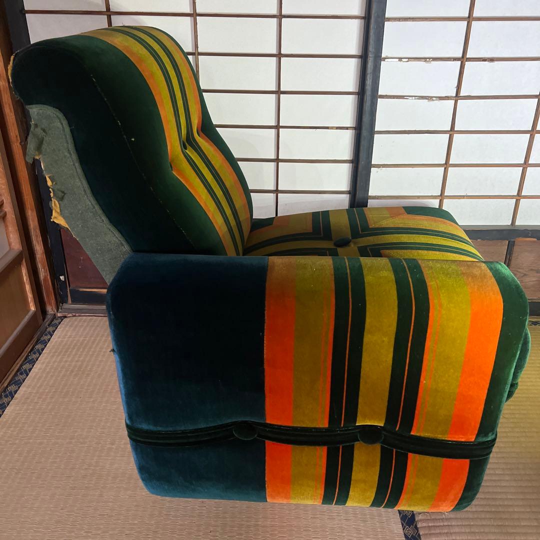 レトロ ストライプ 1人掛けソファ