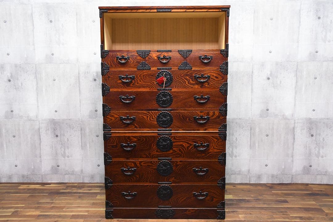 CFC7 長谷川和夫作 伝統工芸 岩谷堂箪笥 8段 整理タンス チェスト 鍵付き