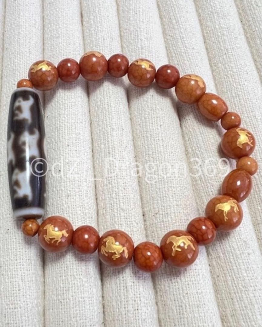 【 幻の天珠 ／ 最後の一柱 】上肯社製 西蔵老礦手工藏伝馬蹄紋馬九天珠のブレス