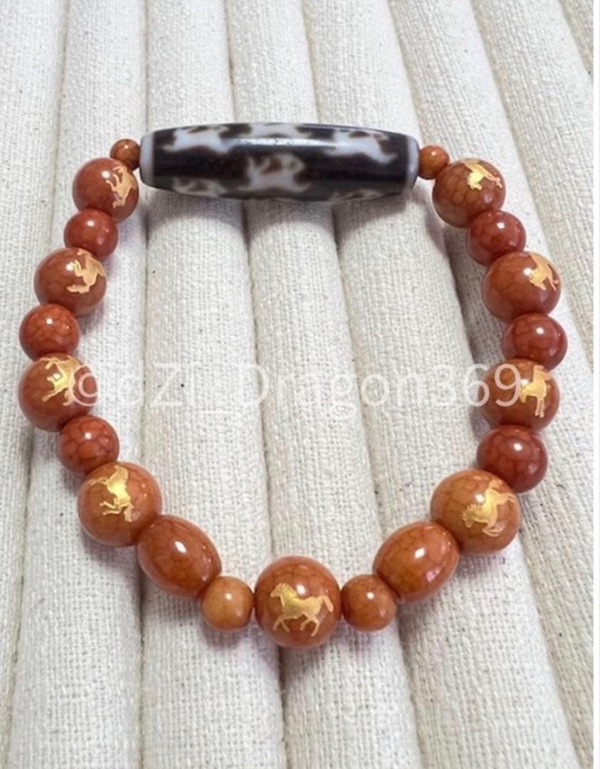 【 幻の天珠 ／ 最後の一柱 】上肯社製 西蔵老礦手工藏伝馬蹄紋馬九天珠のブレス