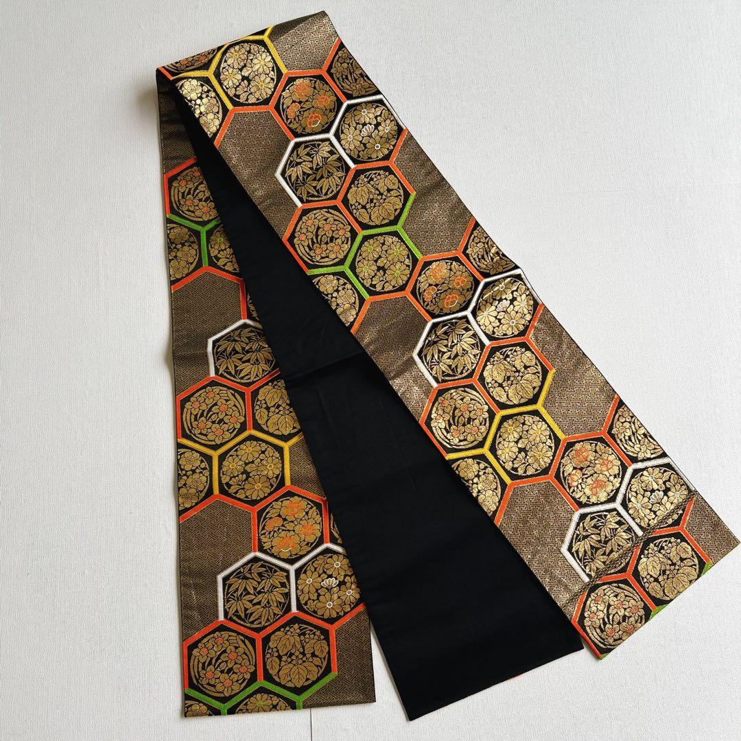 セット　七五三７歳女の子　着物＆帯＆長襦袢＆小物　オレンジ　花御所車　牡丹　鶴