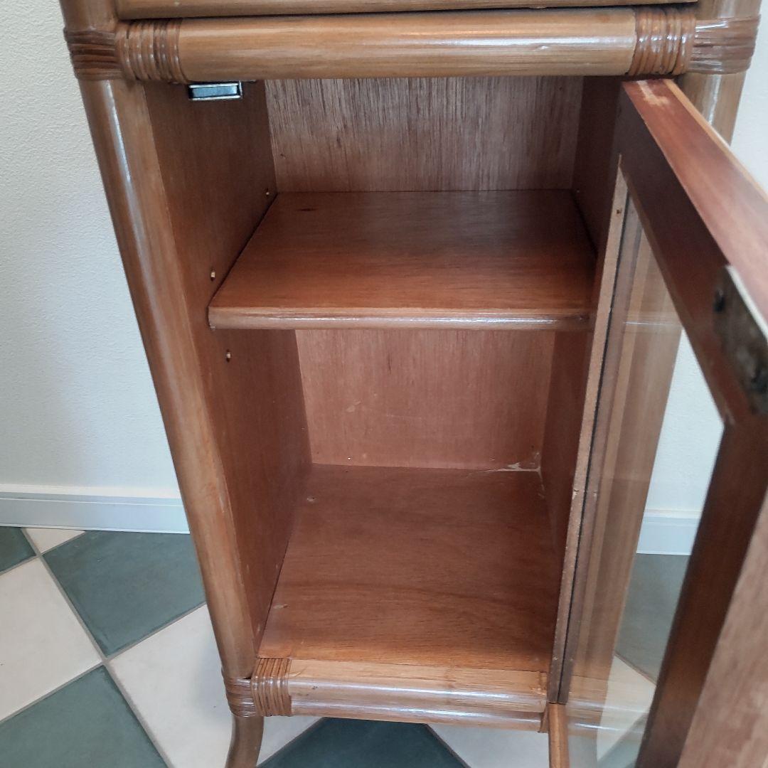 【ラタン電話台】ガラス扉 籐 チェスト 昭和レトロ　ヴィンテージ