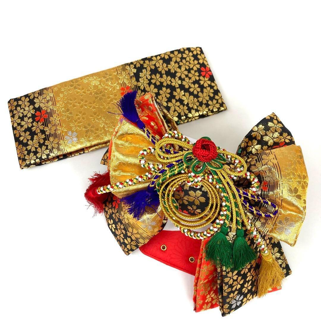 【着物と帯 時流】O24-55s◇七五三 ３才女の子着物&作り帯.草履.巾着6点