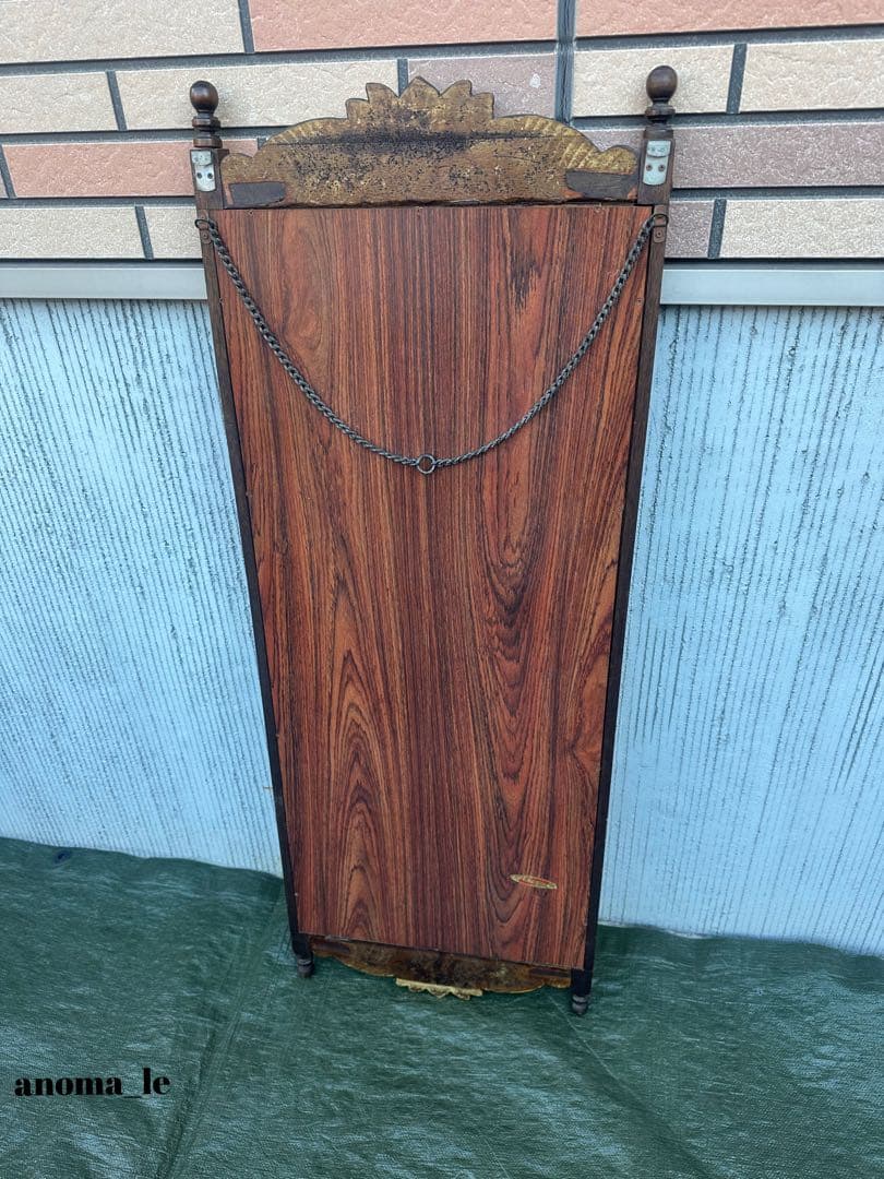 6002【壁掛けミラー】木製　鏡　姿見　hari　mirror　ヴィンテージ◎