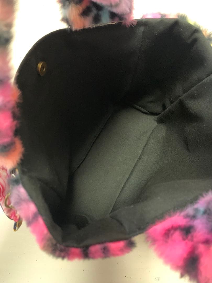 【確認用】バタフライレディカラフル豹柄ファーボックストート　ポーチ/マスコット付