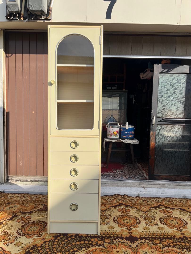 アーチ型 食器棚 インテリア 水屋 飾り棚 白 ホワイト 昭和レトロ 当時物