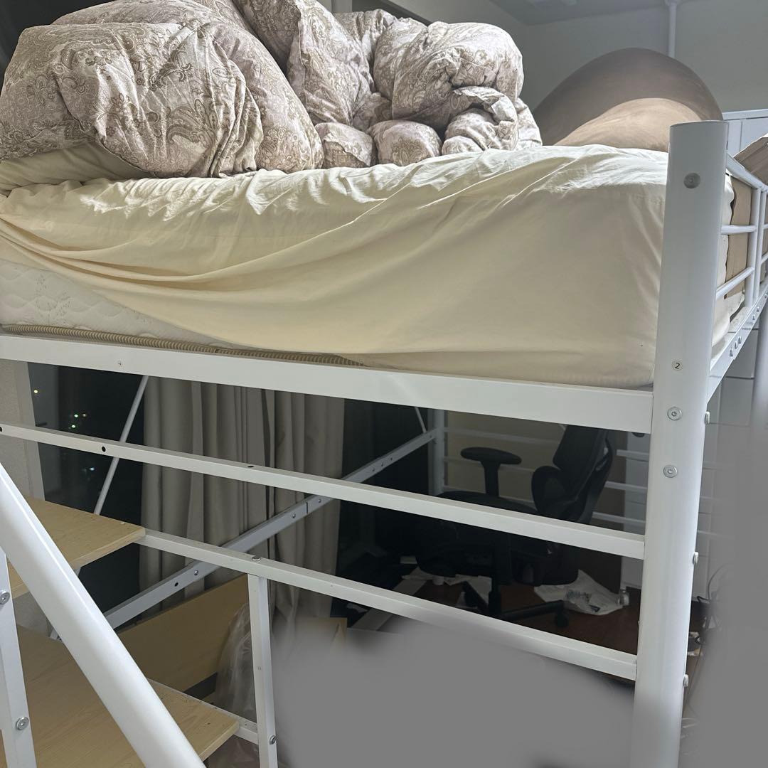 ロフトベッド 階段付き パイプベッド セミダブル　ハイタイプ スチール