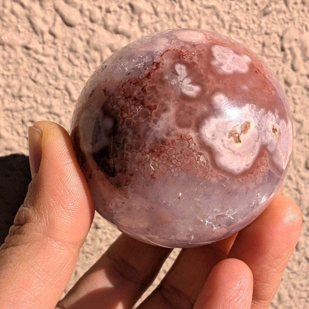 ピンクアメジスト　フラワーアゲート　スフィア　丸玉　綺麗　天然石　インテリア