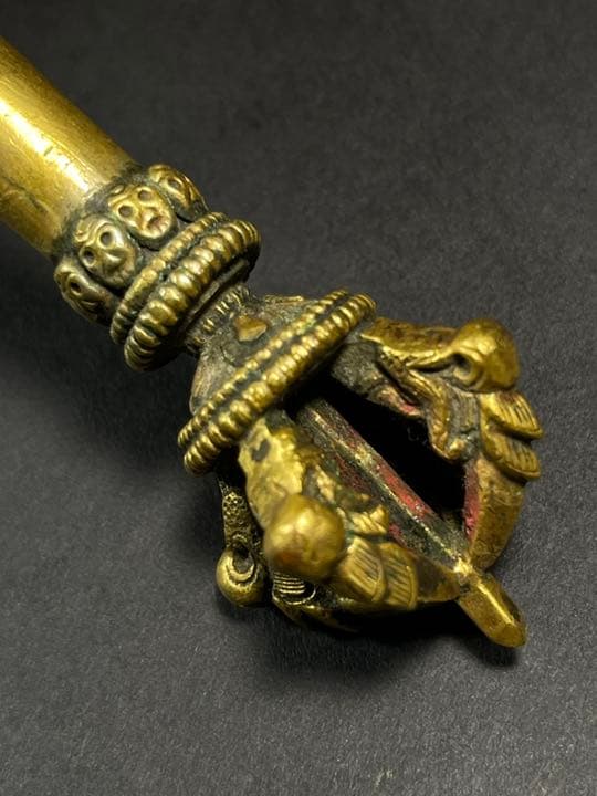 五股金剛杵月刀法器 鎏金法物 蔵出天然水晶刃嵌 金剛降魔法器 大逸品