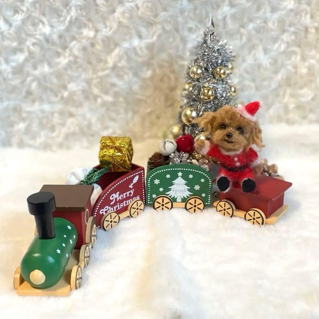 匿名発送 ☆rara トイプードル 機関車 クリスマス サンタ 置物 ツリー