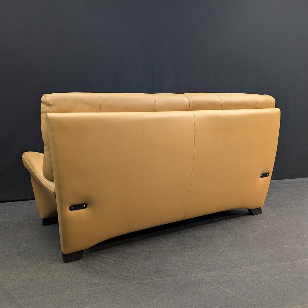 美品 カリモク 本革 ワイドラブソファ ラブソファ 2人掛け 2P 2.5人