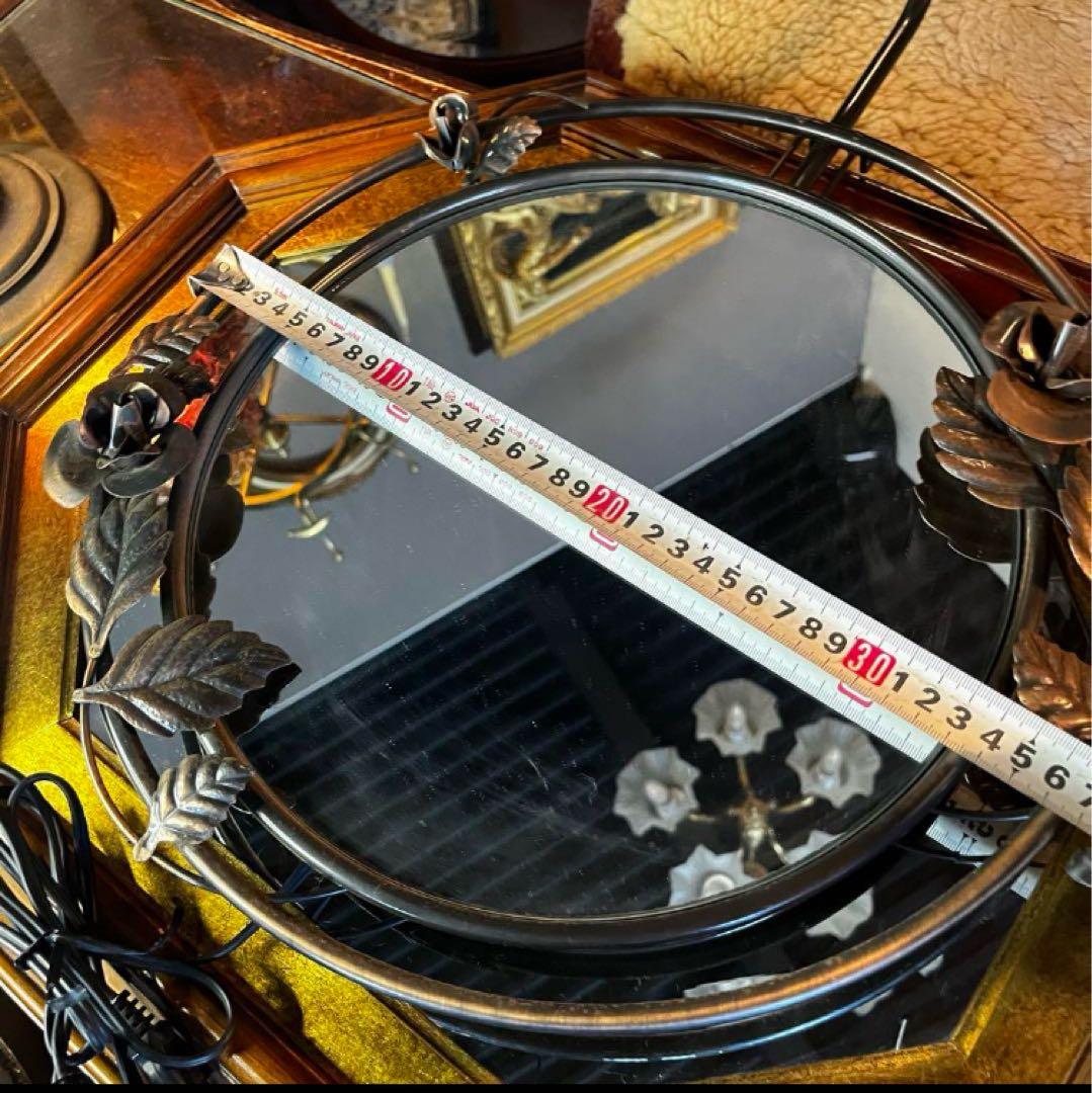 湯布院アンティーク ヨーロピアン ビンテージ ウォールミラー ローズ　照明付き