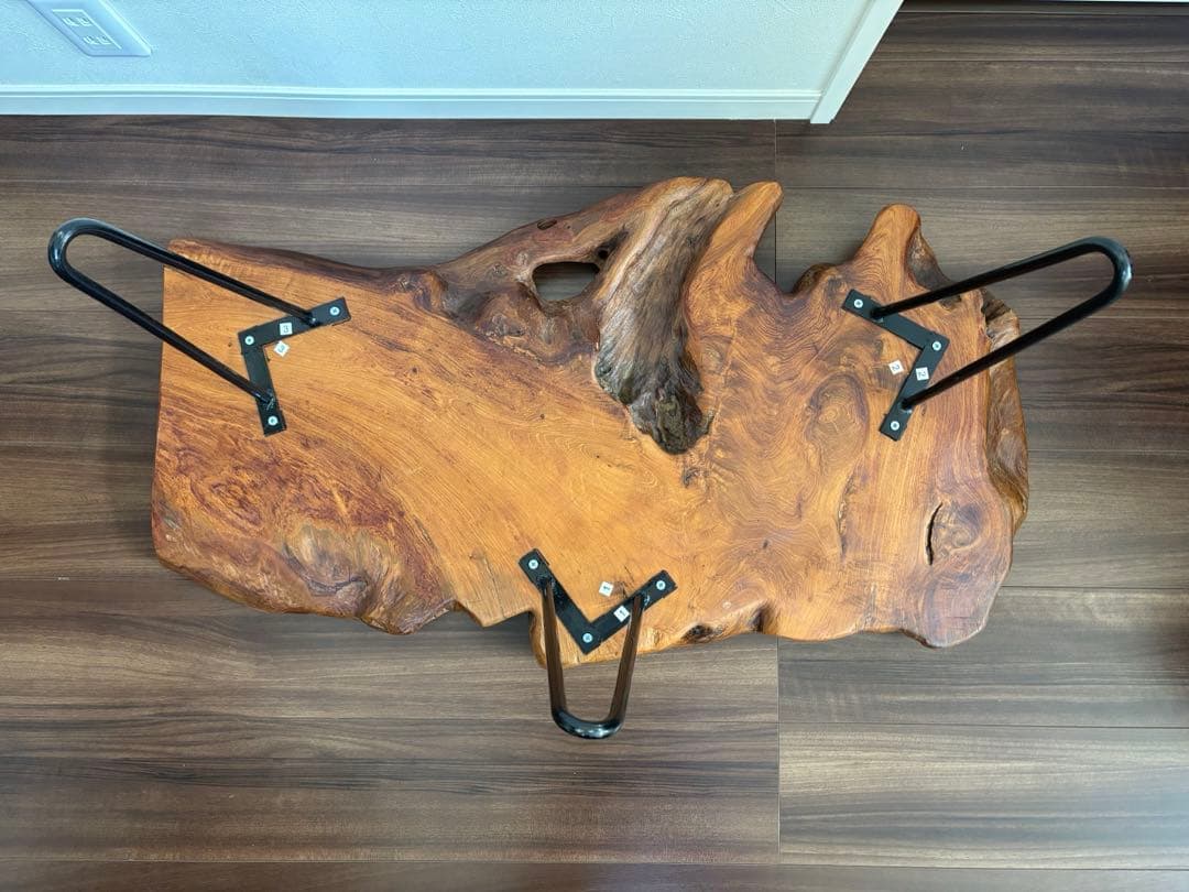 無垢材 自然木テーブル スチール脚 約95cm