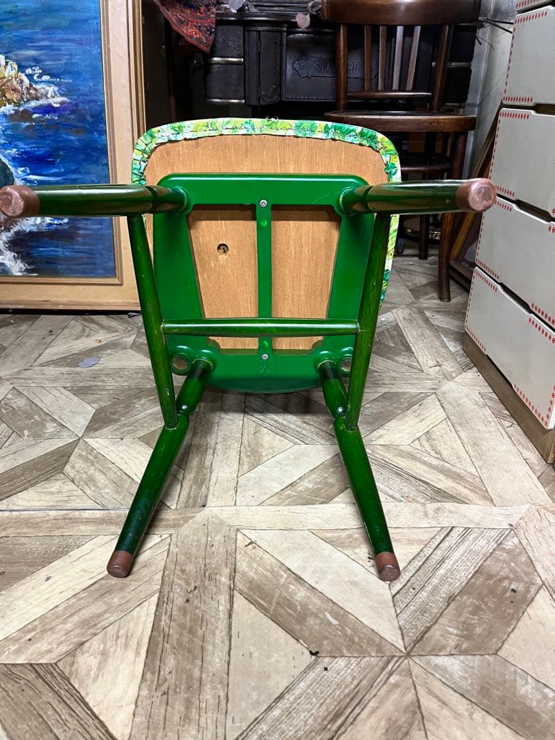 花柄 椅子 ダイニングチェアー 緑 グリーン 昭和レトロ 当時物 レトロ