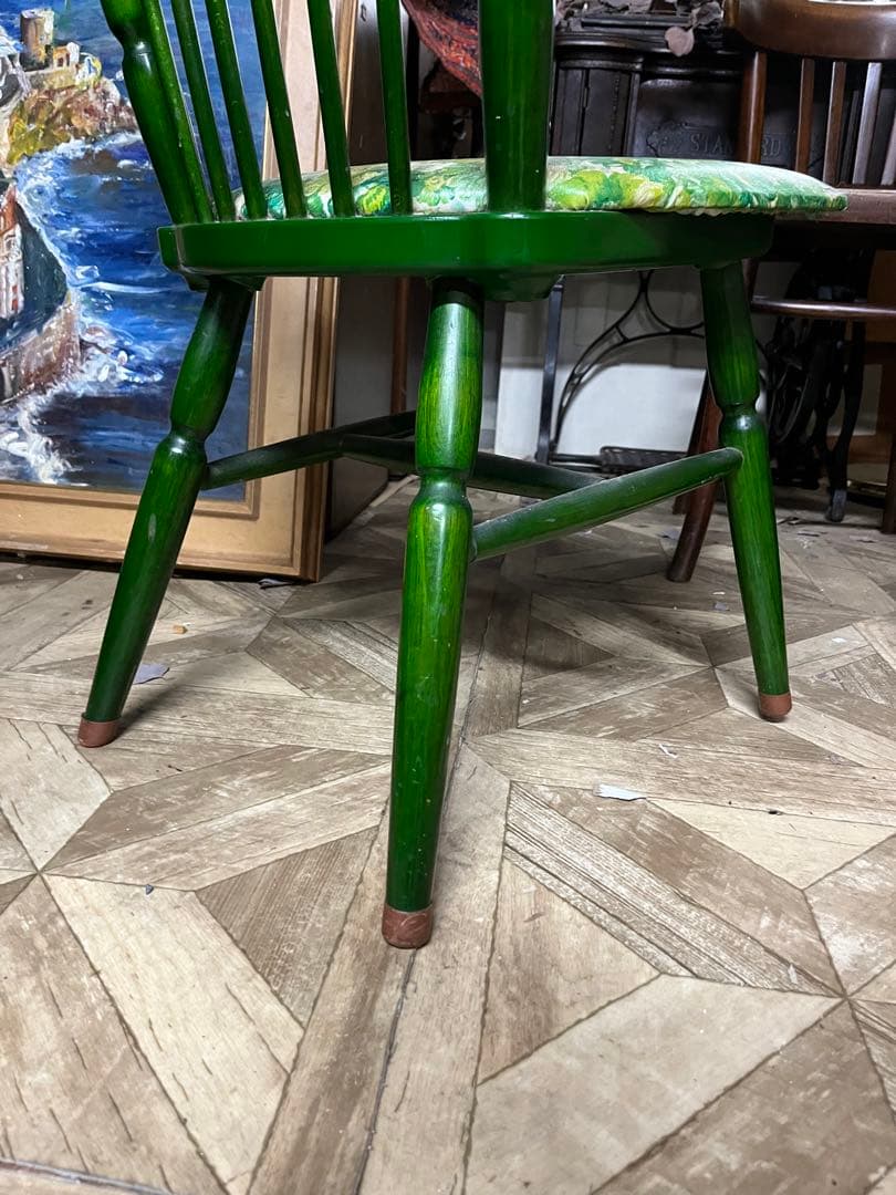 花柄 椅子 ダイニングチェアー 緑 グリーン 昭和レトロ 当時物 レトロ