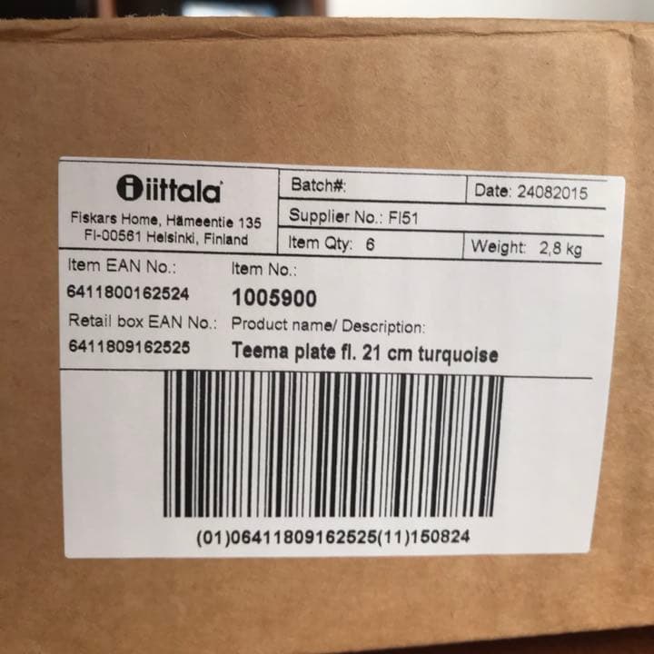 【廃盤・新品6枚set】イッタラ　ティーマ　ターコイズ　プレート　21cm