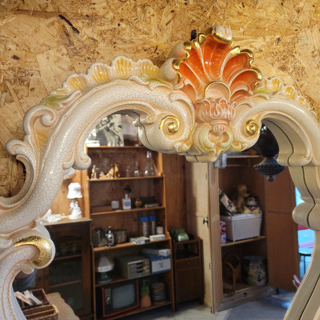 ヴィンテージ調 壁掛けミラー 飾り棚付き ロココ調 アンティーク風 鏡