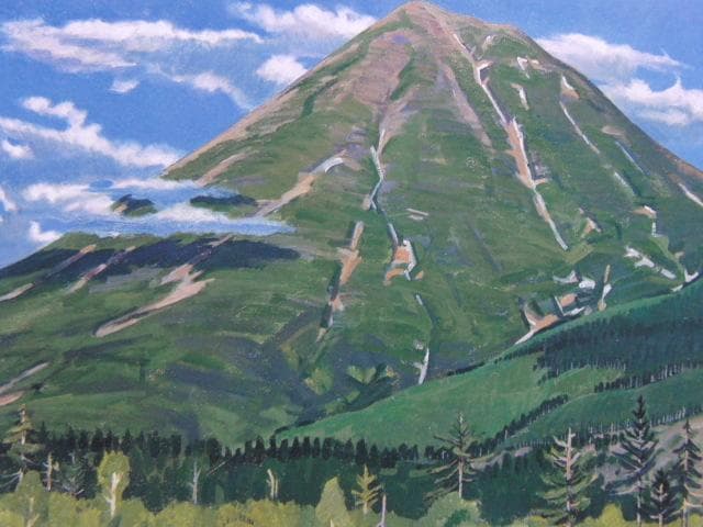 水島海衆、【初夏の美瑛富士】、希少な大判額装用画集より、美品