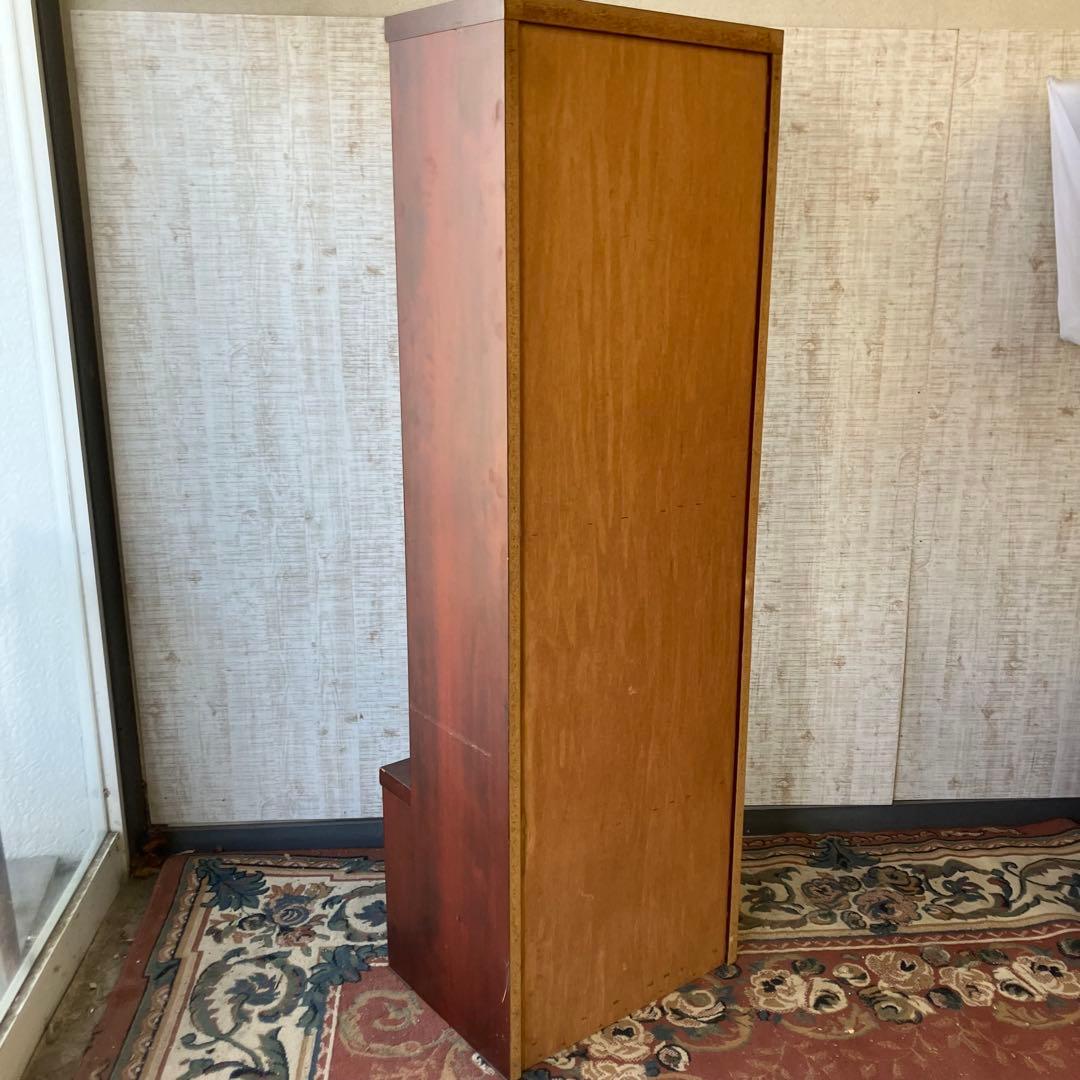 昭和レトロ 古家具 ストライプガラス戸 木製 食器棚 カップボード サイドボード