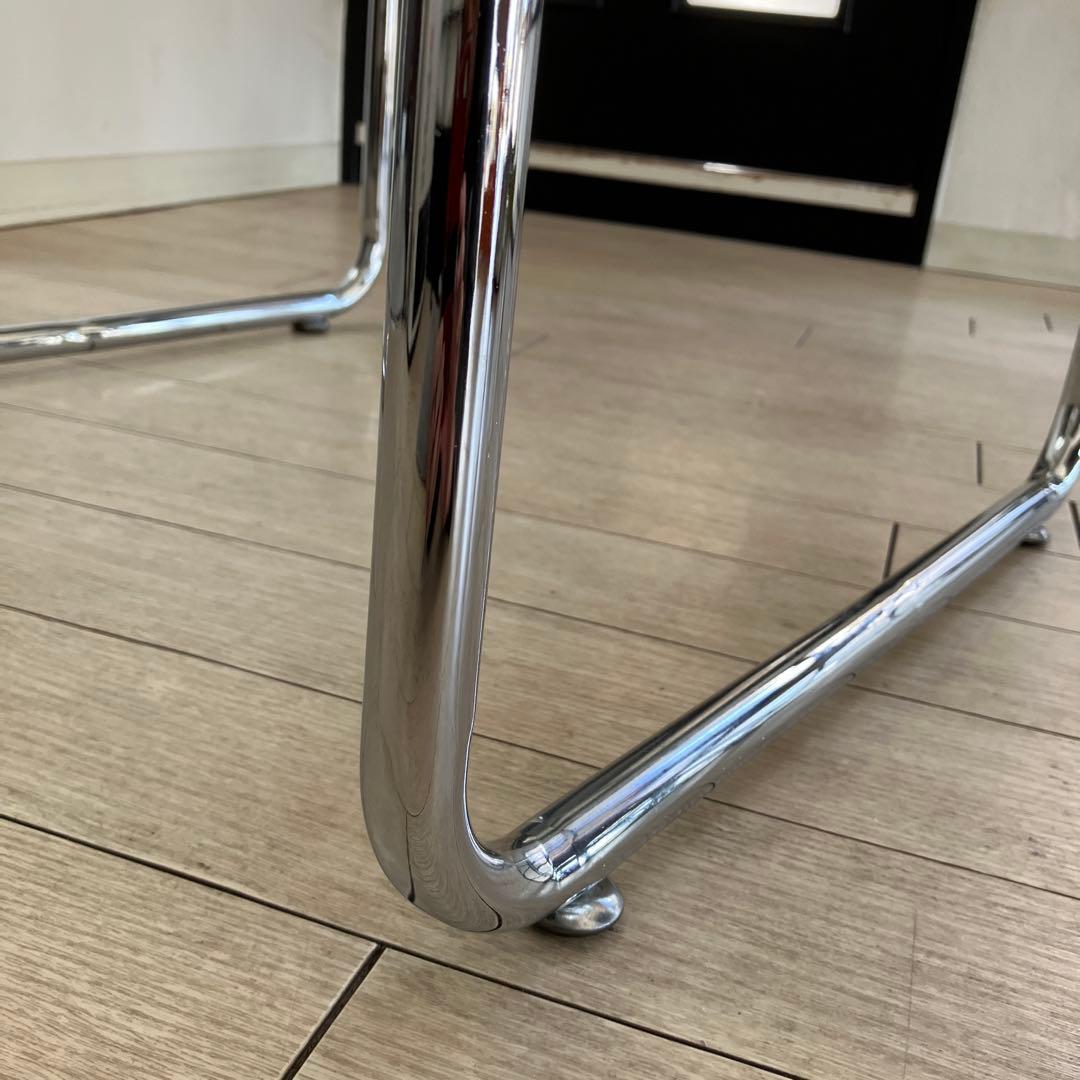 【美品】ガラステーブル 丸型 クリア×シルバー ミッドセンチュリー