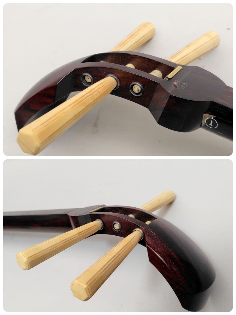 C059 【中古】三味線（子持ち綾杉／金細／二本溝）ケース・付属あり