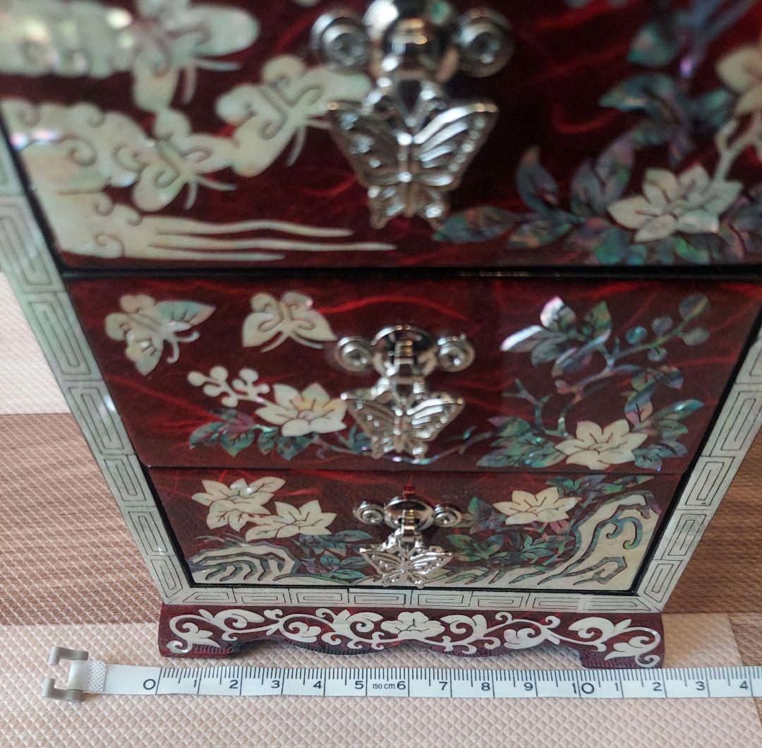 ◇□韓国 韓国 螺鈿 宝石箱 鶴花蝶 3段 引き出し ジュエリーボックス 伝統
