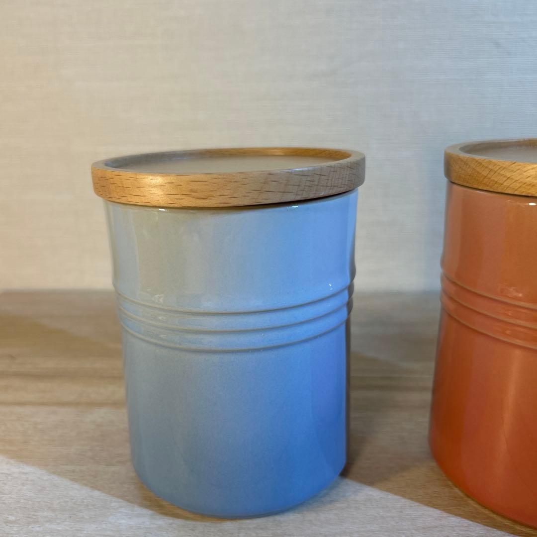 ルクルーゼ　キャニスター　シリンダージャー　木製蓋付き　3個セット