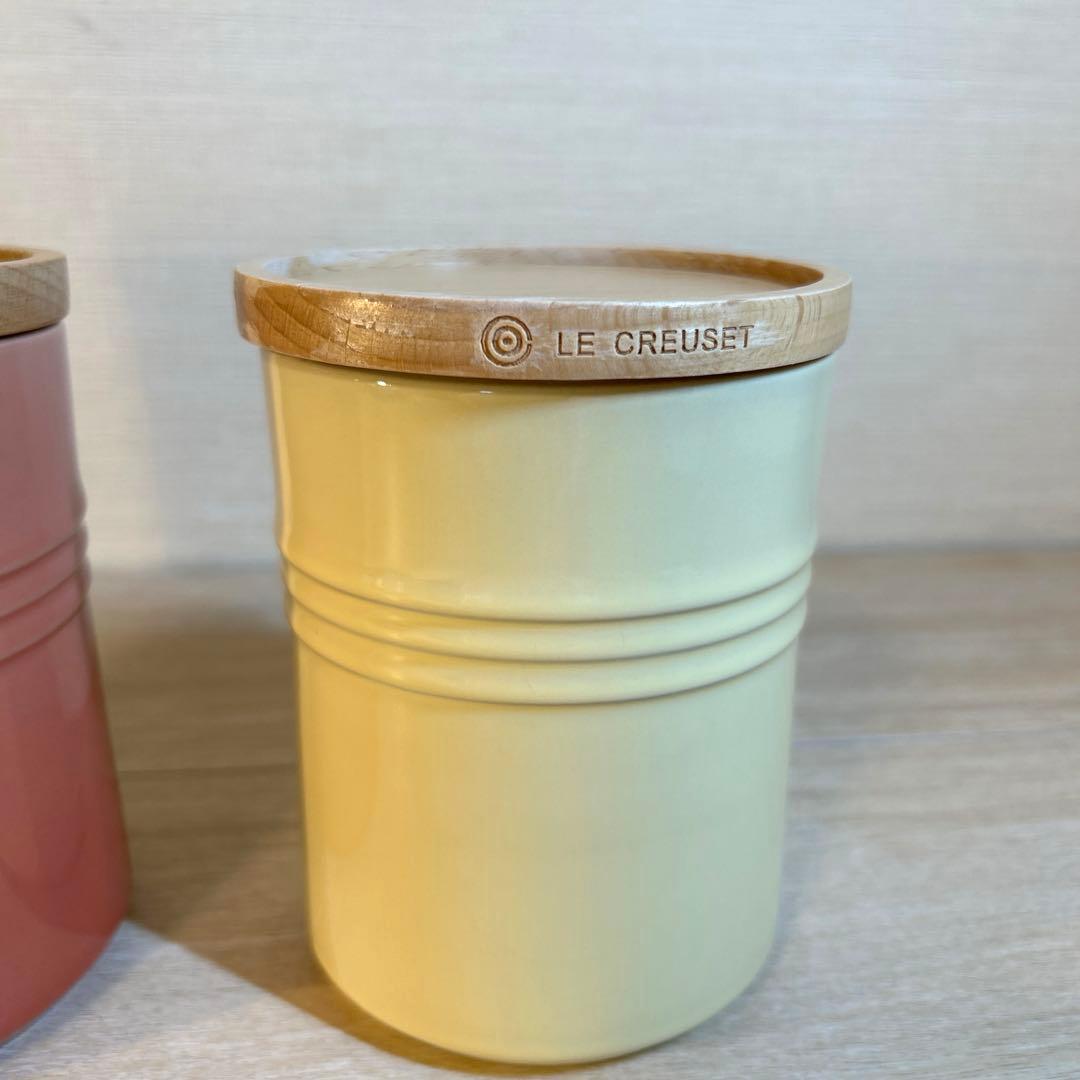 ルクルーゼ　キャニスター　シリンダージャー　木製蓋付き　3個セット