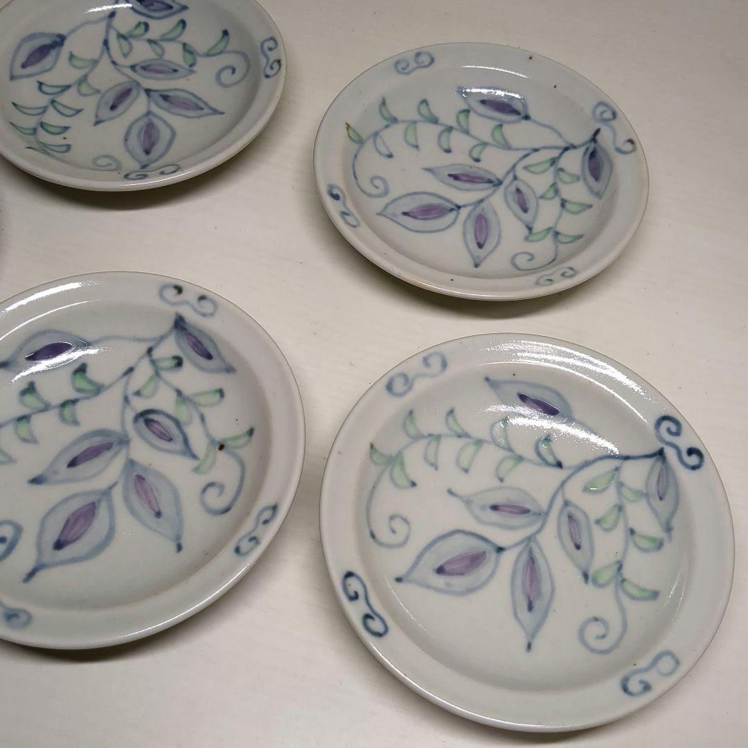 走破窯　希少　五代　佐藤走破作　染錦中国多数民族綿網文　三寸皿　小皿揃