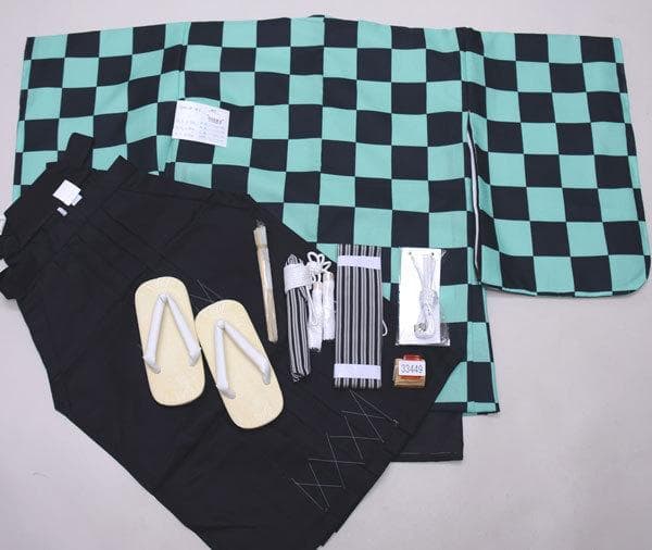 七五三 五歳 男児 羽織 袴フルセット 日本製 黒×緑 市松模様 NO33449