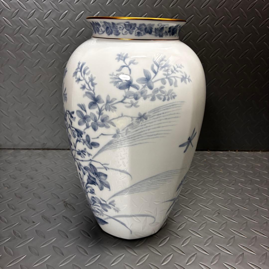 【希少】大倉陶園 草加紋様 金彩口 花瓶 高さ 28cm 口縁口径 11.5cm