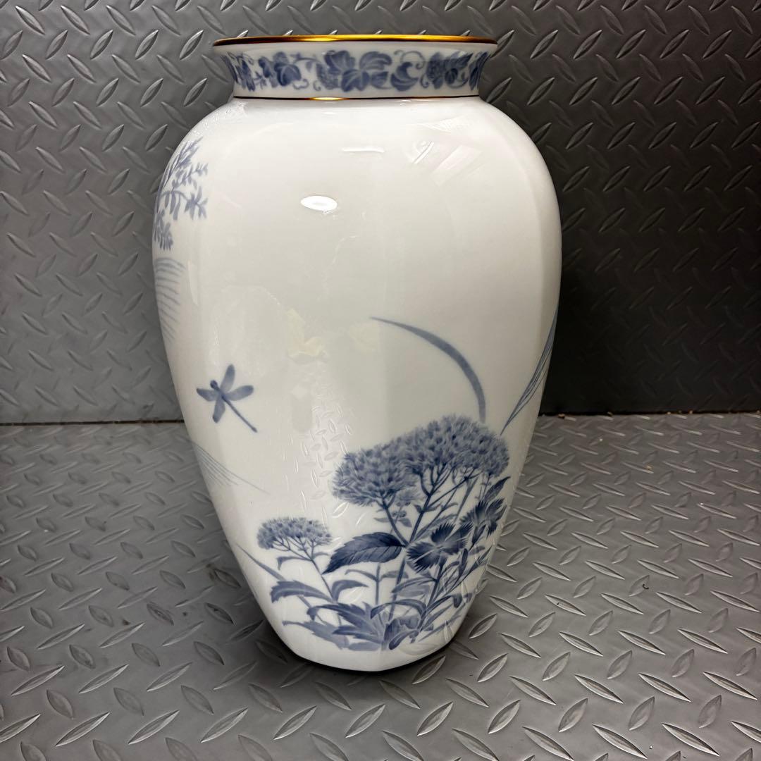 【希少】大倉陶園 草加紋様 金彩口 花瓶 高さ 28cm 口縁口径 11.5cm