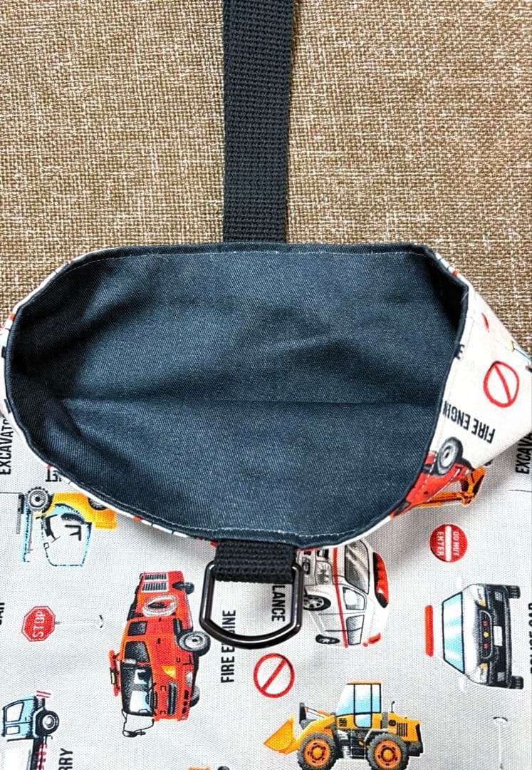 No.155 上履き入れ 男の子 働く車 消防車 ブルドーザー グレー