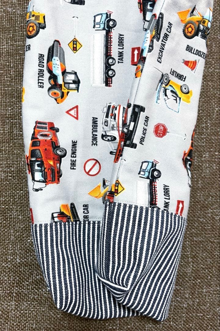 No.155 上履き入れ 男の子 働く車 消防車 ブルドーザー グレー